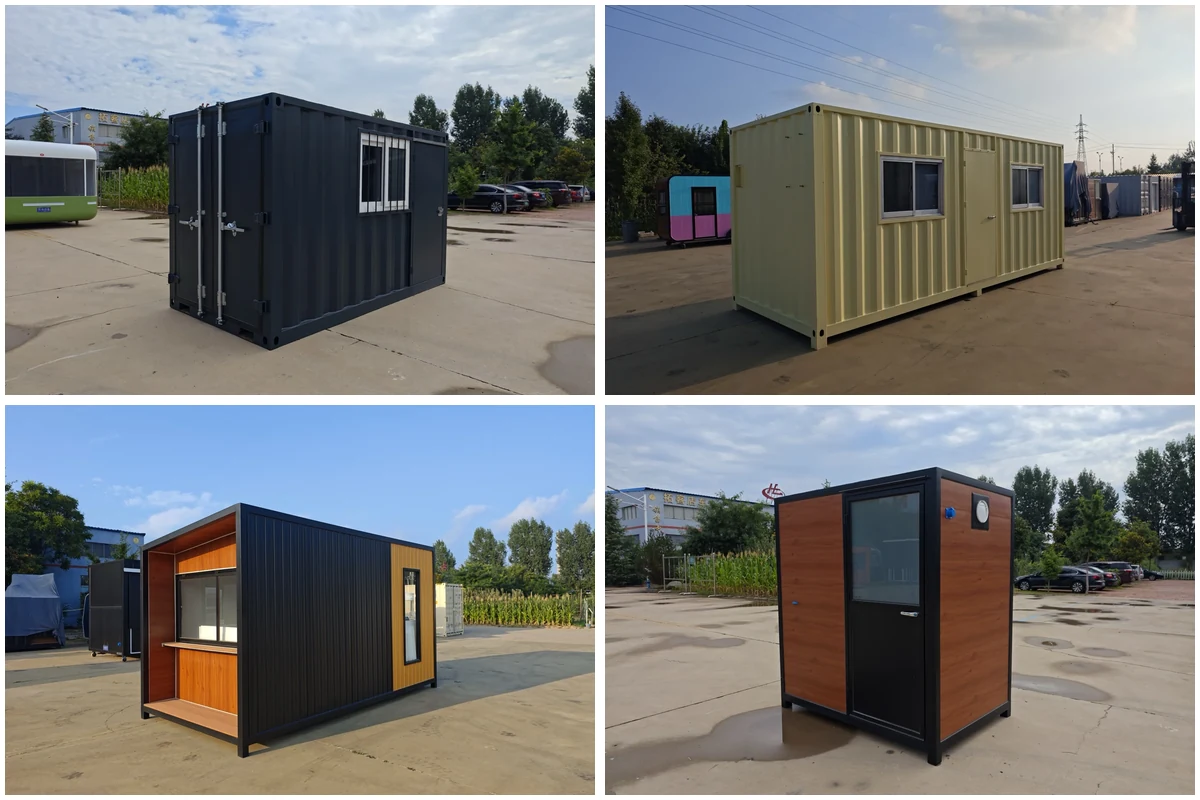 Custom modular project examples including offices, coffee shops and restroom units